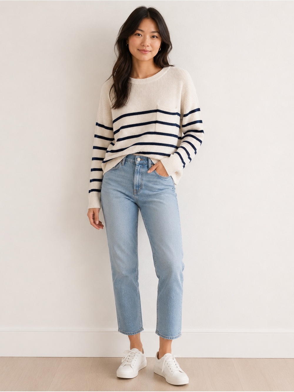 Madewell Thompson striped pocket pullover sweater